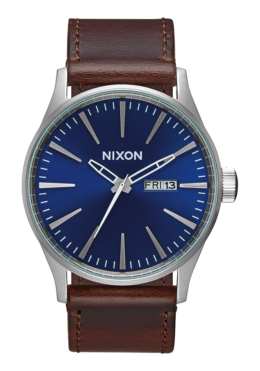 NIXON SENTRY LEATHER BLUE BROWN - 時計