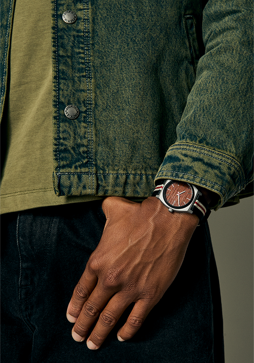 Time Teller Nylon - Silver / Rosewood / Black Stripe