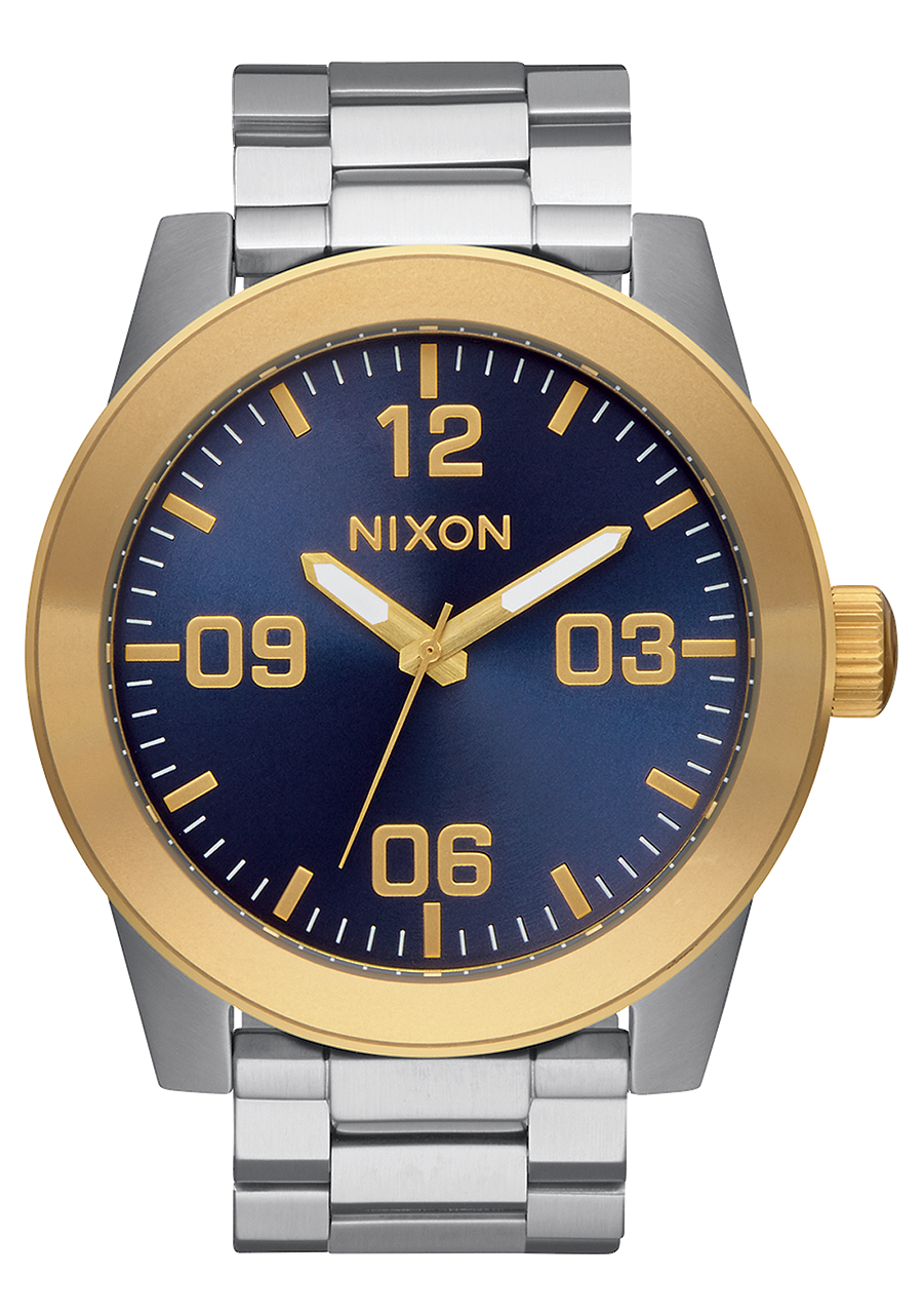 
Nixon Corporal Stainless Steel Analog Watch - Gold / Blue Sunray - View 1