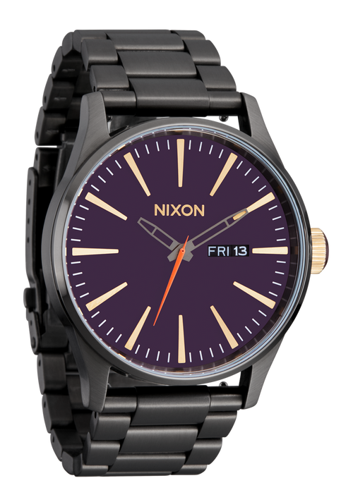 
Nixon Sentry Stainless Steel Analog Watch - Gunmetal / Blackberry / Gold - View 2