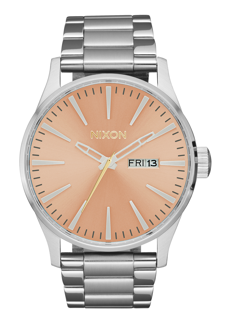 
Nixon Sentry Stainless Steel Analog Watch - Silver / Coral - View 1