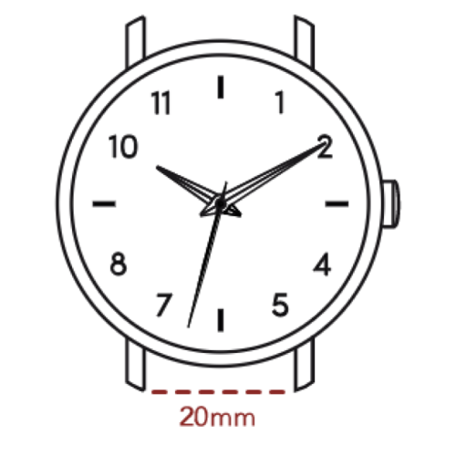 A sketch of a Nixon watch that has a 20mm sized watch band.